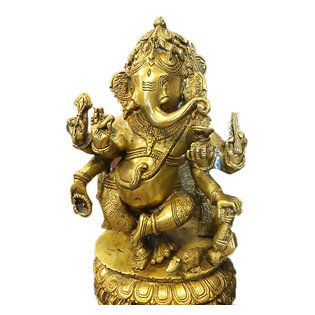 Mogul Interior - Dancing Ganesha Brass Statue Home Decor Collectible Hinduism Sculpture Idol 10.5 - Sri Ganesha Statue Joy Fully Dancing Hindu God Brass Sculpture From India.