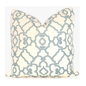 Aqua And Ivory Trellis Decorative Pillow Cover By PopOColor