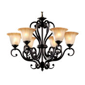 Retro Style Black Iron 6-Light Rustic Chandelier Lighting Glass Shade