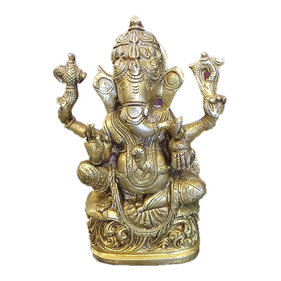 Mogul Interior.com - Ganesha Statue Spiritual Indian Art Sculpture Hindu Decor Brass Figurine 6.5" - Ganesha Statue Hindu Elephant God Lord Ganesha Brass figurine from india.