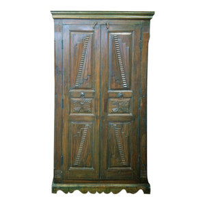 Mogul Interior - Consigned Teak Britsh Colonial Cabinet Bedroom Almira Furniture - A true Armoire from a village just outside of Rajasthan, India.