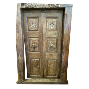 Mogul Interior - Consigned Haveli Doors Teak Peacock Carving Frame Furniture Doors 18c - The teak doors comes from India and are a 19 century vintage door belonging to a Haveli in Rajasthan ,India brought to you by MOGULINTERIOR in superb condition