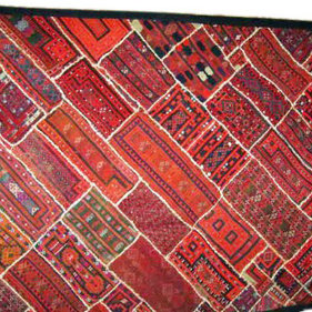 Mogul Interior - Consigned Folk Banjara Embroidered Throw Kuch Red Tapestry - We presents handicrafts handmade tapestry wall decorative embroidery Kuch banjara throw
