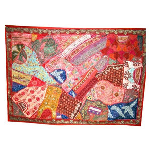 Mogulinterior - Sari Wall Decor - Yellow Handmade Beaded Indian Wall Hanging Tapestry - Excelent hand made tapestry with sequin embroidery gives a special touch to your home.