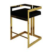 Quentin Hollywood Regency Black Velvet Gold Counter Stool