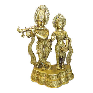 Mogul Interior - Indian Art Hindu Brass Sculpture Radha Krishna Statue - The spectacular brass statue of the radha krishna carved with some beautiful carvings.