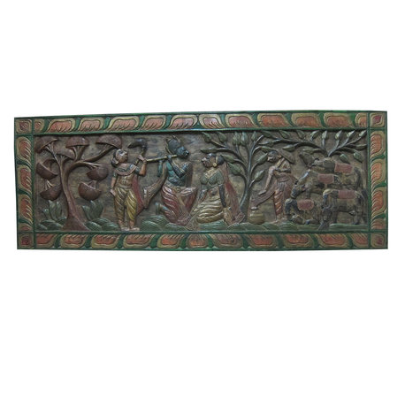 Mogul interior - Consigned Headboard Radha Krishna Gopis Carved Solid Wood Wall Panels Furniture - Wall Accents