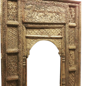 Mogulinterior - Consigned Antique Welcome Gate Jaipur Arch Carved Wood Frame Teak Vintage Archit - This is Really Beautiful retro & unique antique crafted entrance wood welcome gate furniture.