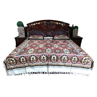 Mogul Interior - Cotton Handloom Bedspreads Bohemian Inspired Bed Cover 3 Pc Set - Handloom Cotton