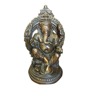 Mogul Interior - Ganesh Statue Ganesha Sculpture Indian Art Hindu Decor Spiritual Figurine Idol - Ganesha Statue Hindu Elephant God Lord Ganesha Brass figurine from india.