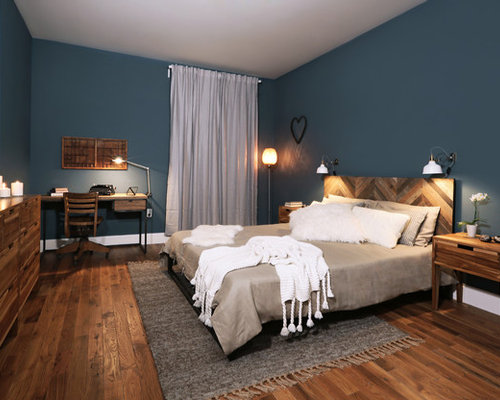 Rustic Bedroom Design Ideas, Renovations & Photos with Blue Walls