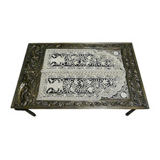 Mogul Interior - Consigned Ornate Bone Inlay Floral Table Hand Carved Dining Table - All of our items are one off pieces of unique or just lovely furniture which have been lovingly restored to create the original pieces that we sell.
