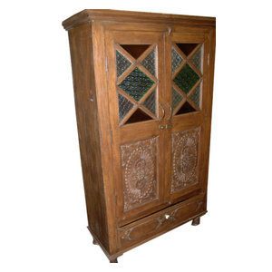 Mogul interior - Consigned India Cabinet Carvings Wooden Armoire Beautiful Hand Made Furniture - Armoires And Wardrobes