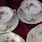 Vintage Moss Rose Tea Cups and Saucers by Paperdoll43