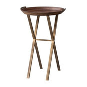 Threshold Wood and Brass Finish X-Base Accent Table