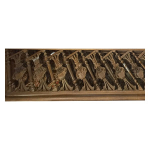 Mogul Interior - Indian Architectural Furniture Antique Rare Teak Carved Railing - Wall Accents