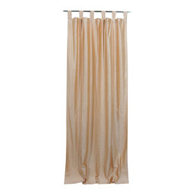 Mogul Interior - Beige Tab Top Velvet Curtain / Drape /Panel- Pair Indian Window Treatment,48x108 - Polyester Sari fabric.