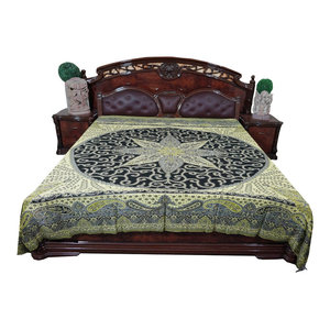 Mogul Interior - Mogul Boho Pashmina Bedspread Indian Bedding King Size - Wool Blends with Rayon