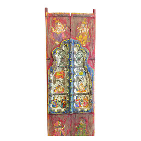 Mogul Interior - Consigned Distressed Hand Painted Double Doors Yoga Interior - Rich with history and detail these set of doors will accent beautifully any room.