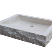 Chiseled Rectangular Natural Stone Vessel Sink, Beige Marble