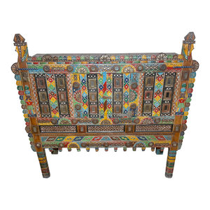 Mogulinterior - Consigned Painted Hand-Carved Antique Console Damchia Banjara Tribal Sideboard - Accent Chests And Cabinets
