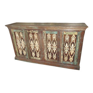 Mogul Interior - Consigned Antique Sideboard Iron Jali Buffet Dresser Reclaimed Wood Furniture - Dressers