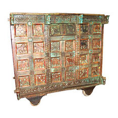 Mogul Interior - Consigned Indian Bar Chest On Wheels Console Sideboard Damchiya Buffets - Jaipur style buffet sideboard Manjoosh. Beautifully hand crafted and made of teak an 18th century chest on wheels.