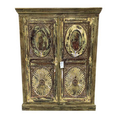 Mogul Interior - Consigned Rustic Chest Storage Hand Carved Reclaimed Teak Wood - A true rustic cabinet from a village just outside of Rajasthan, India.