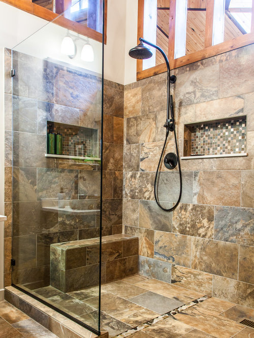 Rustic Doorless Shower Design Ideas, Remodels & Photos