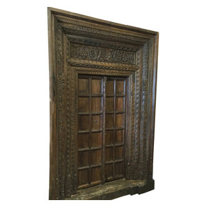 Mogul Interior - Consigned Antique Haveli Door entrance Solid Teak Wood Carved Indian Door - The Door comes from India and are a 18/19 century vintage pieces.