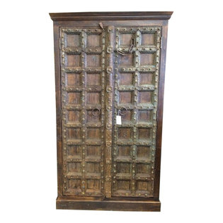 Mogul Interior - Consigned Media Cabinet Armoire Storage Rustic Reclaimed Wood Furniure - A true rustic Armoire from a village just outside of Rajasthan, India.