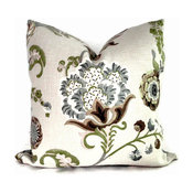 Kravet Green And Grays Jacobean Floral Pillow Cover By PopOColor