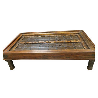 Mogul interior - Consigned Antique Coffee Table Rustic Doors Coffee Table- Boho Eclectic Inspired - Indian coffee table with brass accent and hand carved furniture. carving wood, brass hardware. Amazing, Unique one of the kind table!!!
