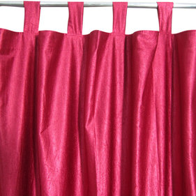 Mogul Interior - Consigned Maroon Tab Top Sari Curtain / Drape / Panel - Indian silk sari Curtain window drape Panels are not lined the perfect choice for your color matching bedroom decor, light, drapes with peasant look.
