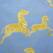 Zebras Hand-printed Wallpaper, Periwinkle