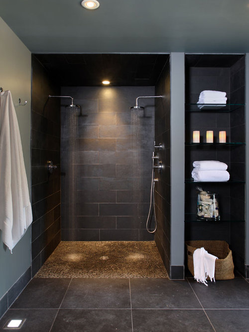Moderne Badezimmer mit Kiesel-Bodenfliesen - Ideen für die