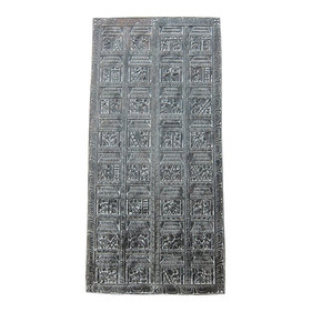 Mogul Interior - Antique Carving Indian Wall Panels Tribal Hand Carved Door Panel - Beautiful carving of huts and tribal peoples are doing their work carving door panel.