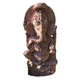 Mogul Interior - Ganesha Garden Sculpture- Yoga Decor Hindu God Ganesh Stone Statue - Ganesha is the remover of obstacles, whose blessings are invoked before every earthly venture. This hand-sculpted serene Ganesh statue is made of odisha Sandstone.