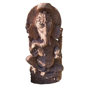 Mogul Interior - Ganesha Garden Sculpture- Yoga Decor Hindu God Ganesh Stone Statue - Ganesha is the remover of obstacles, whose blessings are invoked before every earthly venture. This hand-sculpted serene Ganesh statue is made of odisha Sandstone.