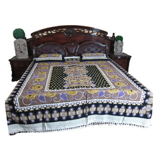 Mogul Interior - Bed Cover Authentic Handloom 100% Cotton Bedspread Galicha India Print Bedding - Authentic hand block printed, hand loomed cotton bedspreads.Variation and color runs are an inherent part of the hand crafting process.