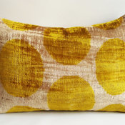 Silk Velvet Ikat Pillow Cover, Beige/Gold by Sukan
