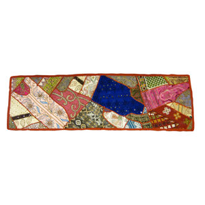 Mogul Interior - Consigned Table Runner Sari Patchwork Throw - Spectacular, Splendid, Exquisite-- Stunning ethnic Sari patchwork table runner.