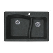 Swan Granite Large/Small Bowl Kitchen Sink 33"x22", Nero