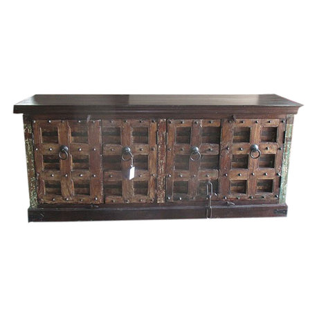 Mogul Interior - Consigned Antique Indian Distressed Wood Sideboard - Buffets And Sideboards