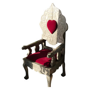Mogul Interior - Consigned Indian Antique Queen of Hearts Chair - Indian Queen of Hearts Chair Red Padded Cushion Chair-Beautiful Floral Hand carving Furniture //  Creative Chair Design Ideas