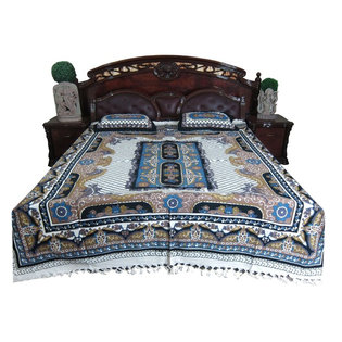 Mogul Interior - Indi Bedspread Galicha Bedcover with Pillow Cases Tapestry with Pillocases - Authentic hand block printed, hand loomed cotton bedspreads.Variation and color runs are an inherent part of the hand crafting process.