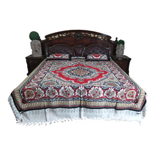 Mogul Interior - Boho Style Bedspreads Mandala Hand Block Printed Cotton Bedcover 2 Pillow Covers - Authentic hand block printed, hand loomed cotton bedspreads.Variation and color runs are an inherent part of the hand crafting process.