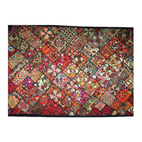 Mogul Interior - Consigned Banjara Wall Hanging Tapestry Throw Kutch Embroidery - This is a really unique Incredible Banjara Patchwork, Vintage Indian embroideries, mirror work, stitch work, Banjara work and other various tribal hand works.