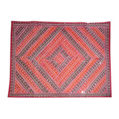 Mogul Interior - Red Blue Moti Beaded Embroidered Tapestry Vintage Sari Wall Hanging - Each tapestry is made from exotic bridal saris and is really a piece of art.