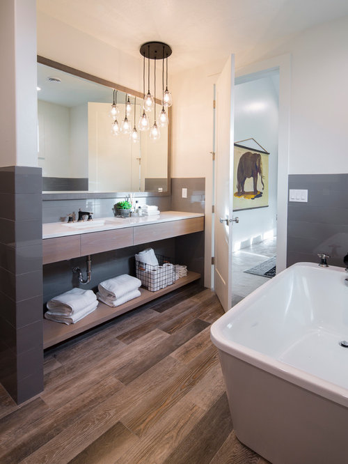 Contemporary Bathroom Design Ideas, Remodels & Photos with Light Wood